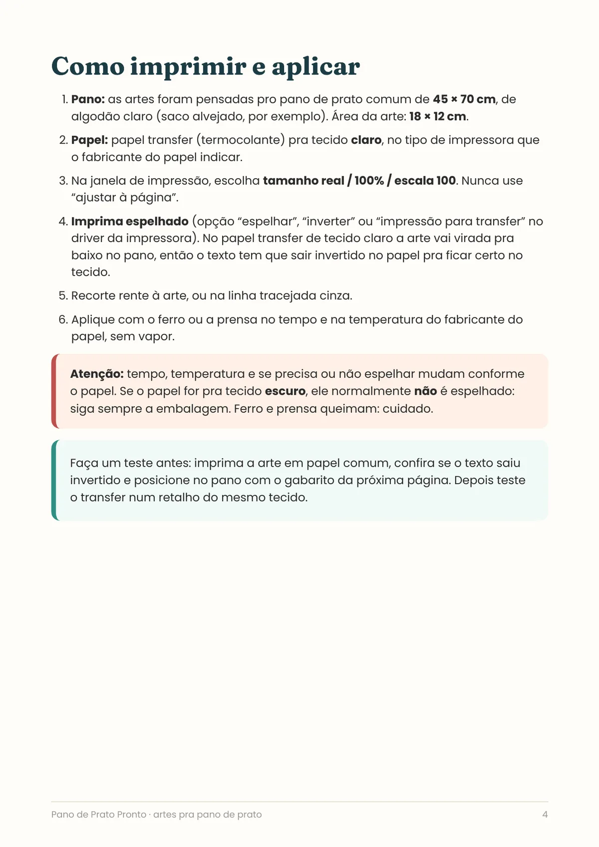 Página real do PDF Pano de Prato Pronto: como imprimir e aplicar